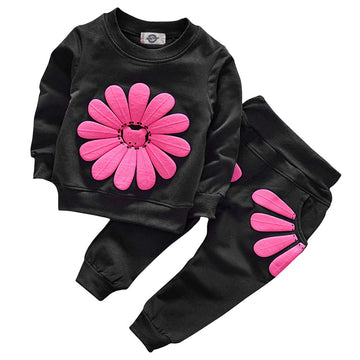 Toddler Baby Girls Sunflower Clothes Set Long Sleeve Top And Pants 2Pcs Outfits Fall Clothes (Black,Age 3T)