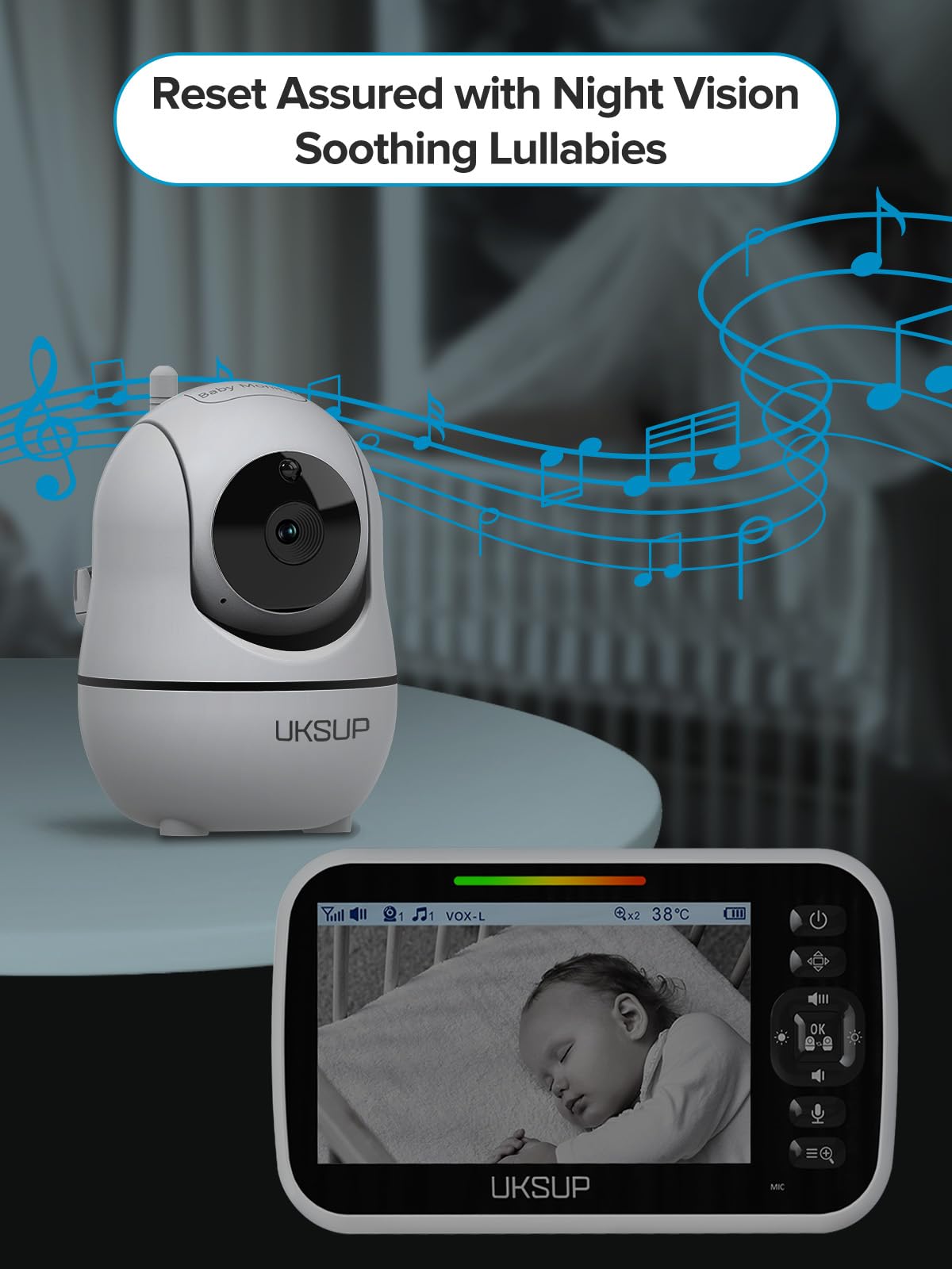 Uksup Sm663V2 Baby Monitor With 2 Cameras - 5' Display Video Baby Monitor With Remote Pan & Tilt, 2X Zoom,Auto Night Vision, 2