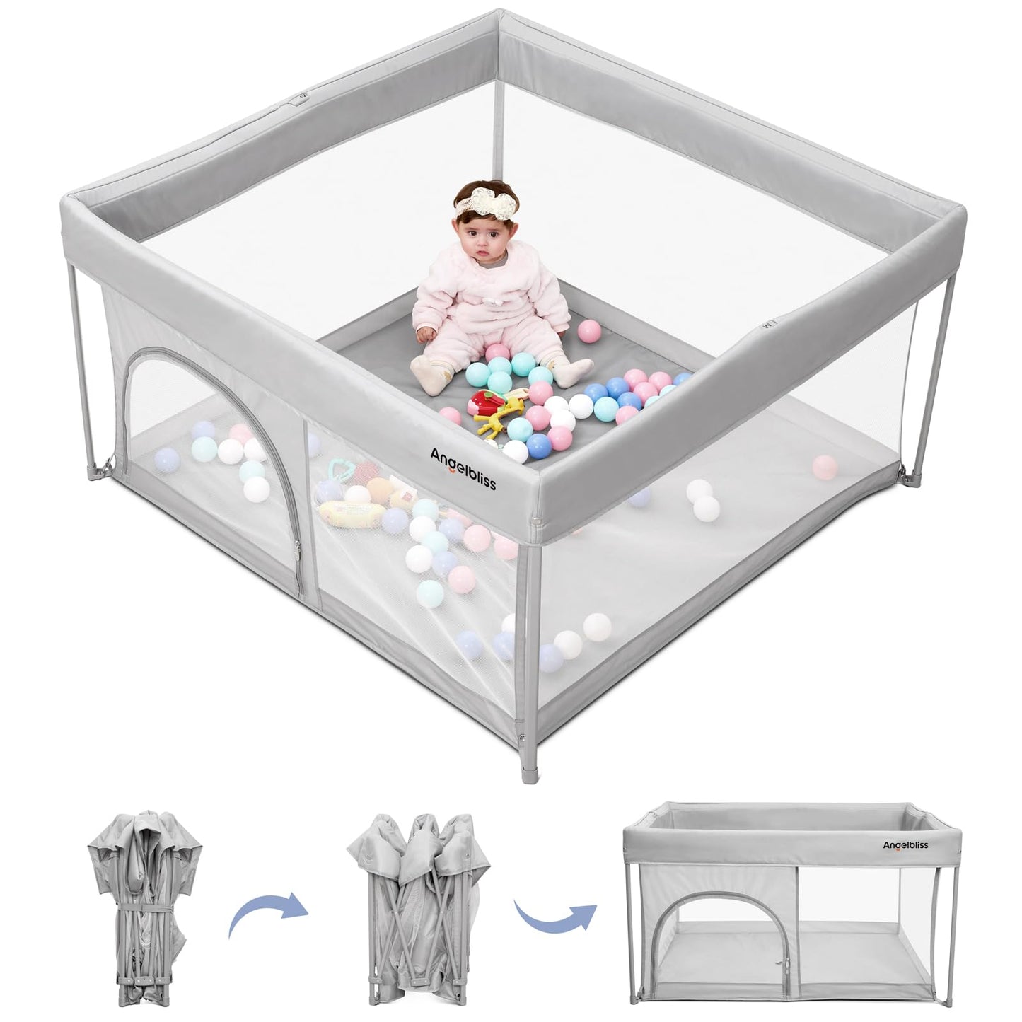 Foldable Baby Playpen 50' 50', Out-Of-The-Box Ready Playpen For Babies And Toddlers, Portable Play Yard With Breathable Mesh
