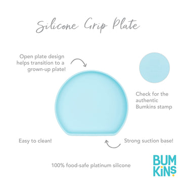 Bumkins Toddler and Baby Suction Plate, Silicone Grip Plate for Babies and Kids, Baby Led Weaning, Children Feeding Supplies, No