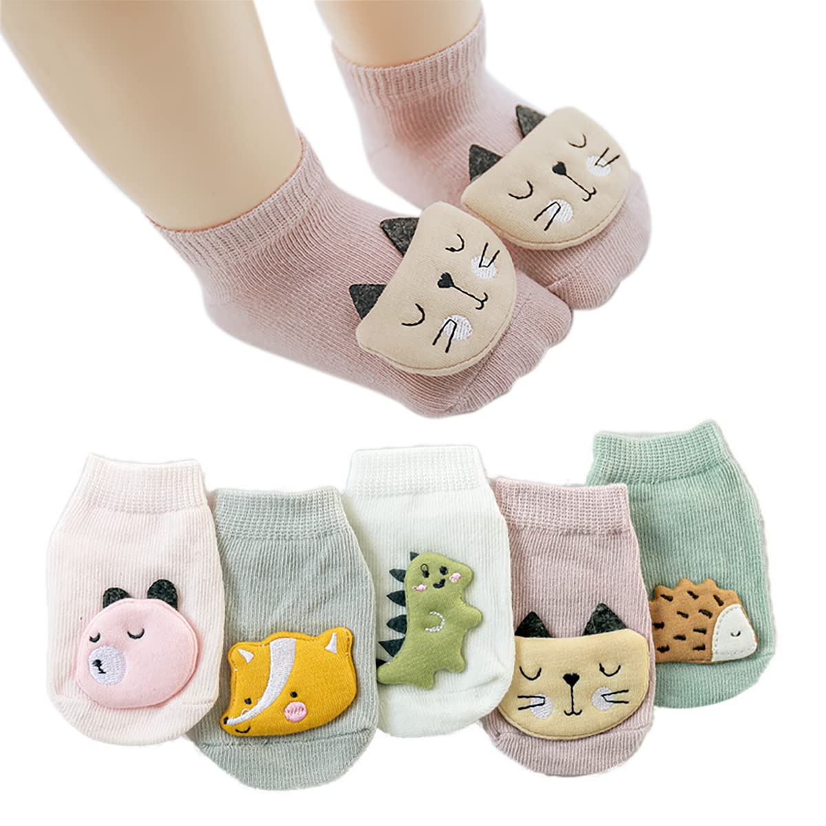 Youstylo Anti Skid/Slip Crew Socks With Grips For 13 Years Kids Boys Girls 3D Cartoon Design (Pack Of 5 Pair)