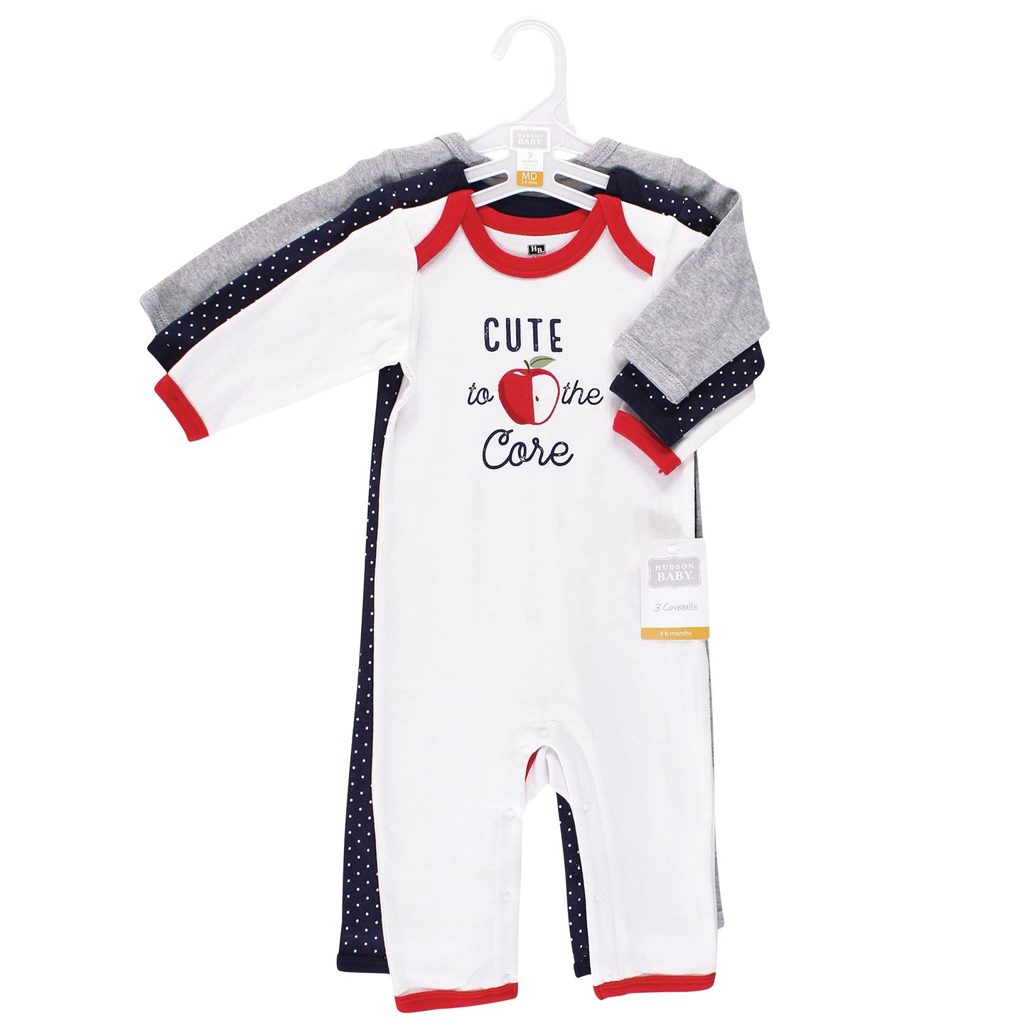 Hudson Baby Unisex Baby Cotton Coveralls Apple, 0-3 Months