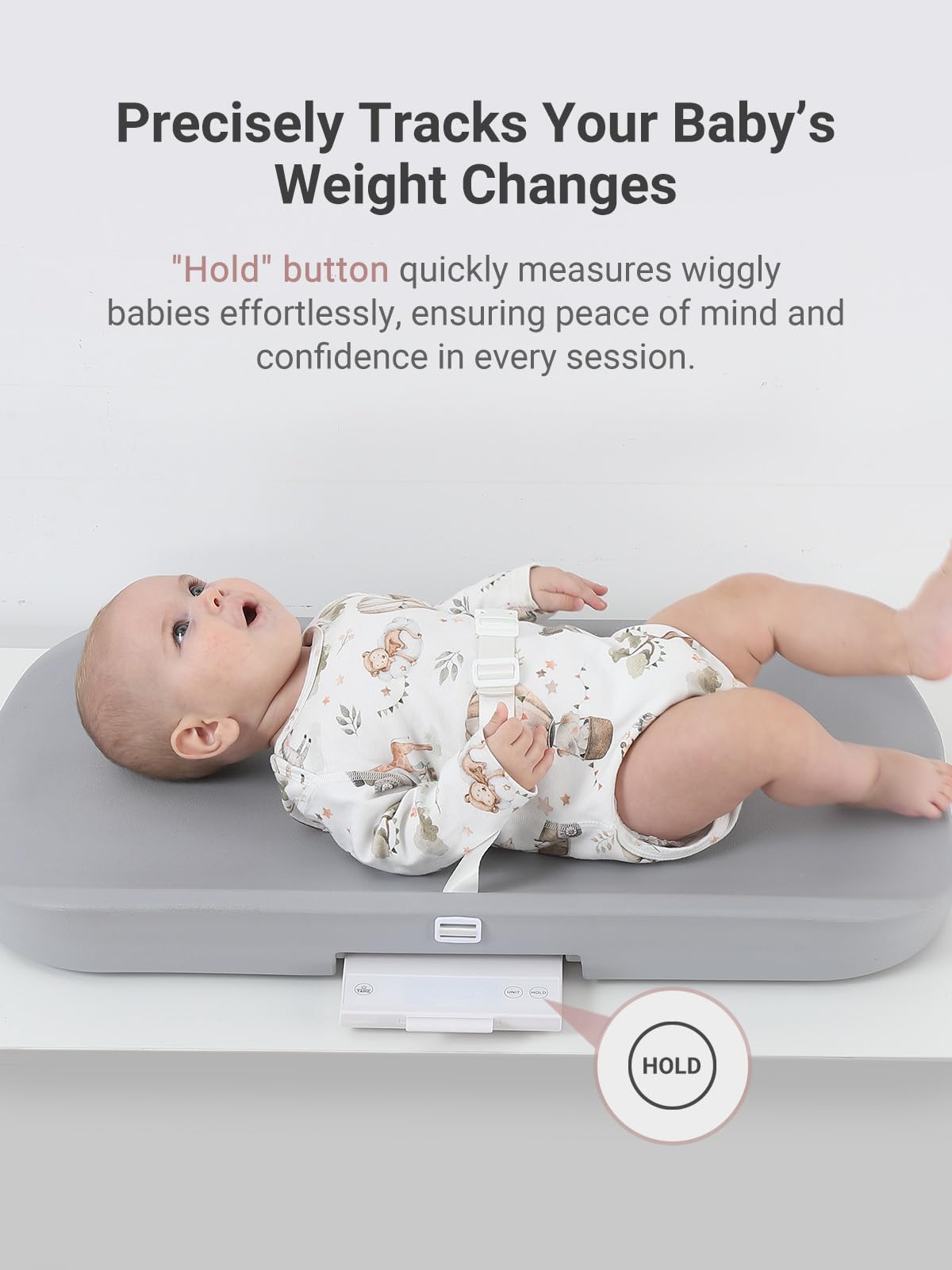 Grownsy Smart Baby Scale, Cozy Baby Scale With Removable Safety Strap, Baby Ergonomic Design, Non-Slip, Comfortable,White