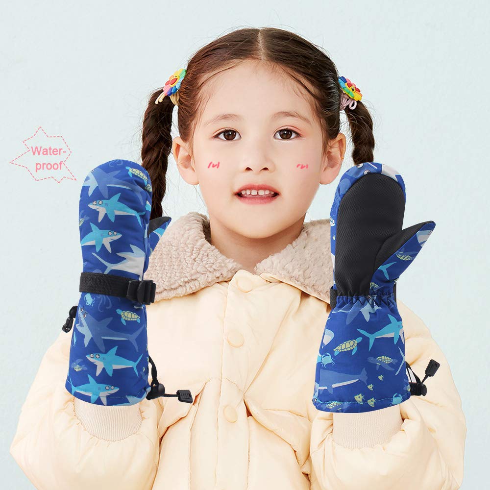 Winter Kids Waterproof Gloves For Boys Girls Snow Ski Toddler Baby Mittens Outdoor For Infant Teens 1-5T (Shark, M(2-4T))