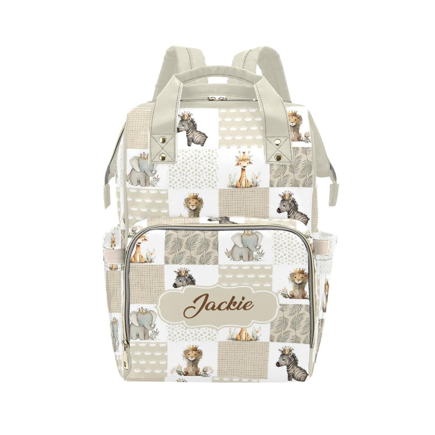 Noverbibi Custom Crown Animals Baby Diaper Bag with Name - Personalized Nursing Travel Tote Backpack for Mom or Dad, Custom Name