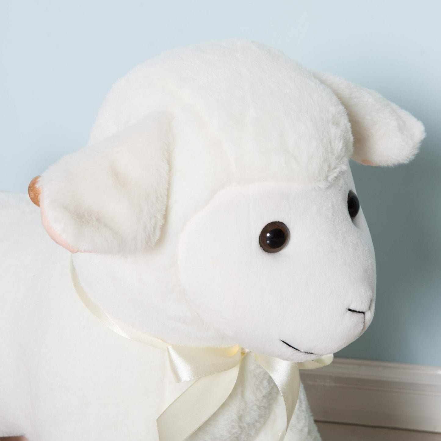 Qaba Lamb Rocking Horse Sheep, Nursery Stuffed Animal Ride On Rocker for Kids, Wooden Plush, White