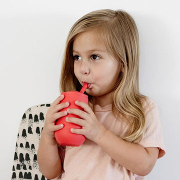 Ezpz Happy Cup + Straw System - 24 Months+ (Coral) - 100% Silicone Cup + Straw For Older Toddler + Preschoolers
