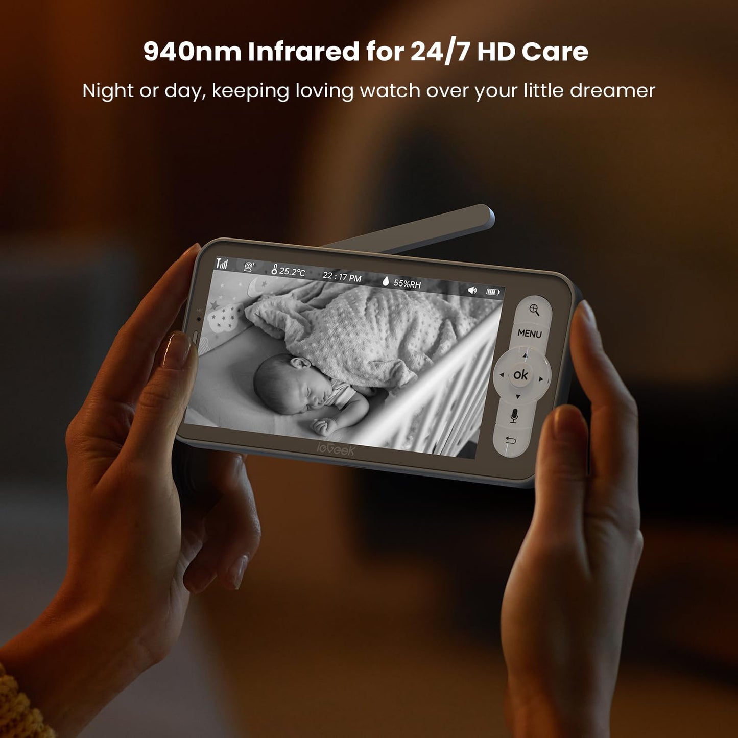 Iegeek Baby Monitor With 2K Camera And Audio - Video Monitor With 5' Screen - Night Vision, Two-Way Talk, Cry & Motion Detectio