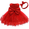 Toddler Girl Big Bowknot Dresses Baby Little Girls Tulle Lace Wedding Party Ball Gown Dress (Red,120)
