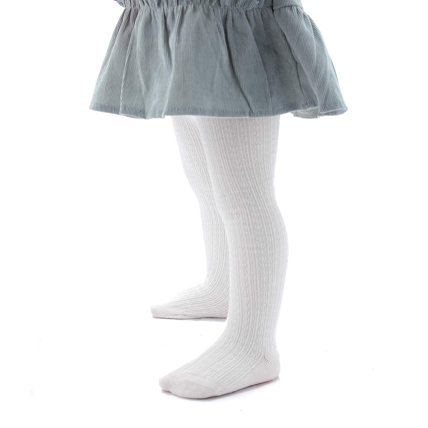 Epeius Baby Girls Seamless Cable Knit Solid Cotton Tights Newborn Girls Footed Leggings For 3-6 Months,White/Black/Grey (Pack Of