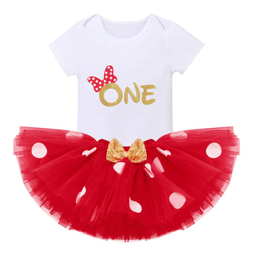 Ibtom Castle Baby Girl Birthday Mini Cake Smash Outfit Infant Girl 1St Birthday Romper Tutu Skirt With 3D Ear Mouse Headband Clo