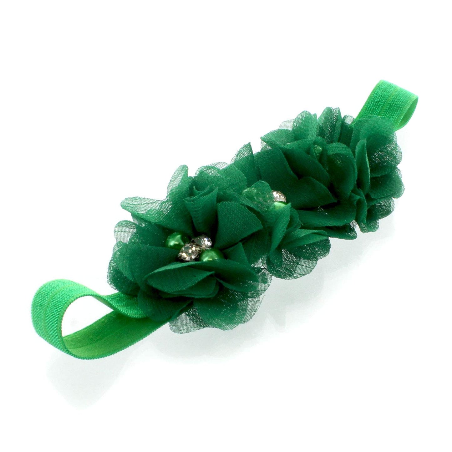 My Lello Baby Flower Headbands Fabric Beaded Trio Stretchy Elastic Pair (Red/Green)