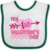 Inktastic My First Valentine 'S Day With Pink Heart And Arrow Baby Bib White And Green 39970