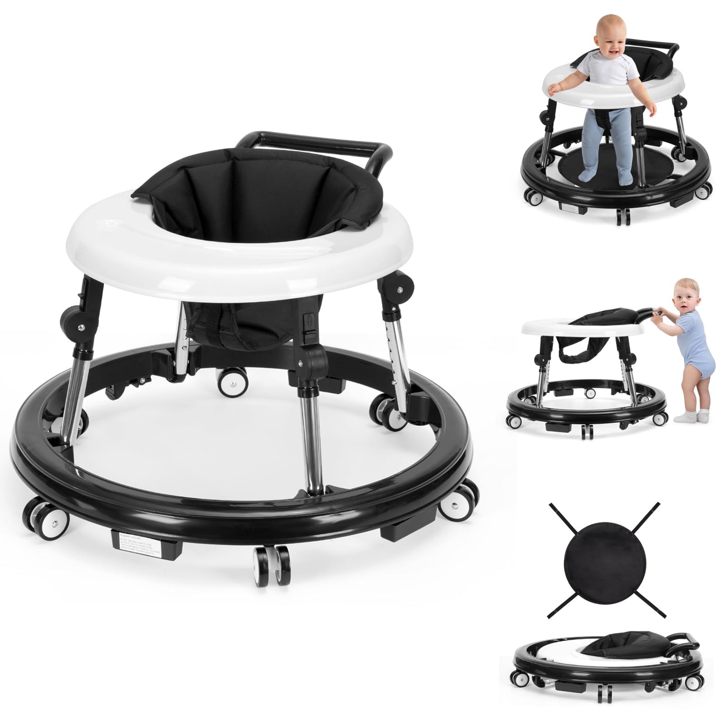 TreeCute Baby Walker Foldable with 9 Adjustable Heights, Baby Walker with Wheels Portable, Infant Toddler Walker for Baby Boy Gi