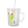ROUMYKS Cartoon Print Milk Glass Cup for Kids with Handle, Spill Proof Lid & Reusable Silicone Straw, Heat Resistant Drinking Mu