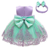 Baby Girls Embroidery Dresses Toddler Lace Ruffles New Year Easter Tutu Dress With Headwear (Purple+Green,80)