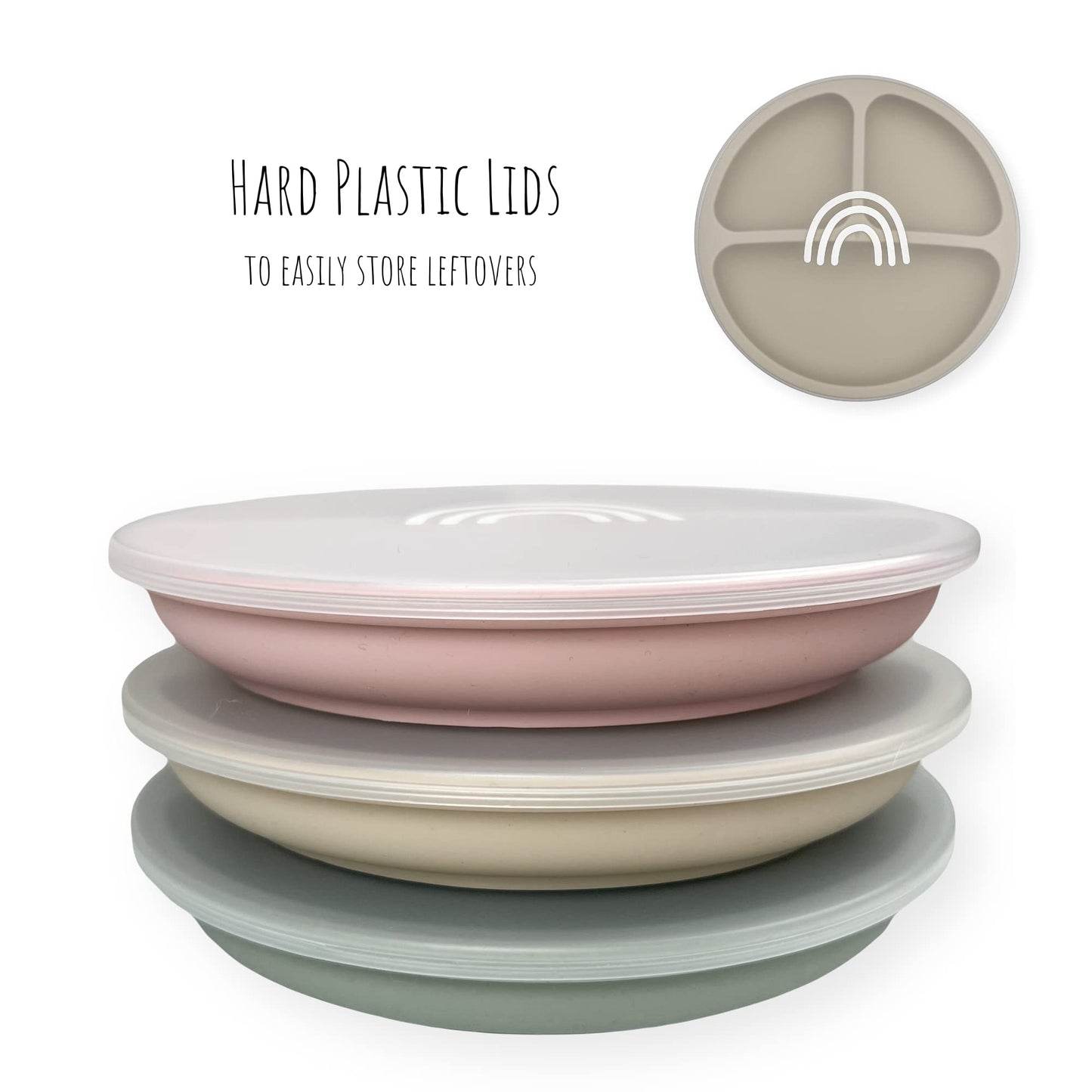 Hippypotamus Lids For Toddler Plates - Fits Silicone Baby Plates 7.75 In. Diameter - Bpa Free - Set Of 3 (Clear Lids)