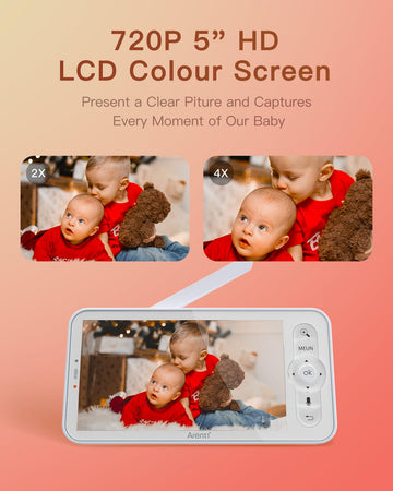 Arenti Baby Monitor, 2K Video Baby Camera With 5-Inch Upgraded Wireless Display, Super Night Vision, Lullabies, Cry & Motion Det