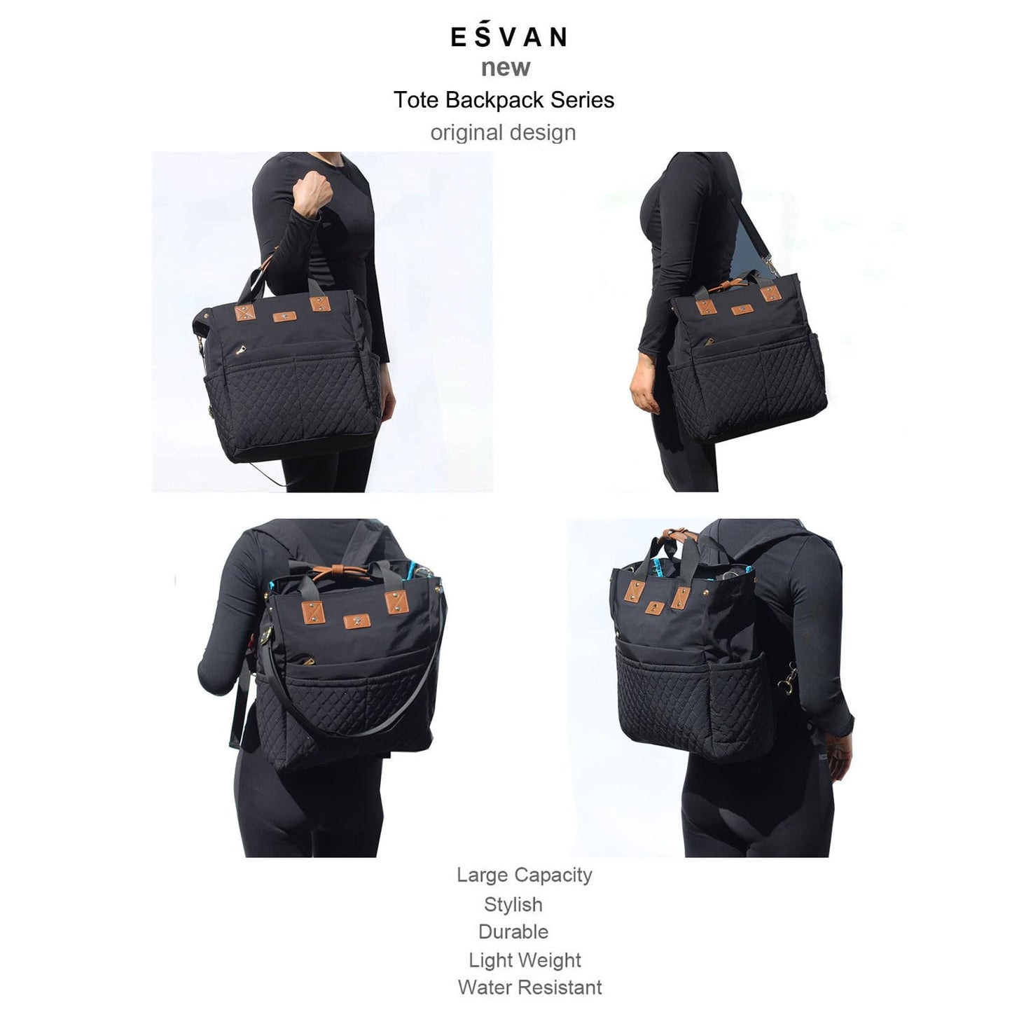 Esvan Diaper Tote Bag Totepack Backpack Crossbody Bag 3 In 1 For Women Laptop Backpack Multifunctional With Insulated Pockets
