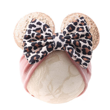 Jiahang Baby Leopard Bows Turban Knotted Head Wraps, Hair Bows Headbands Stretchy Hair Bands For Infant Toddlers Girls (Pink Leo