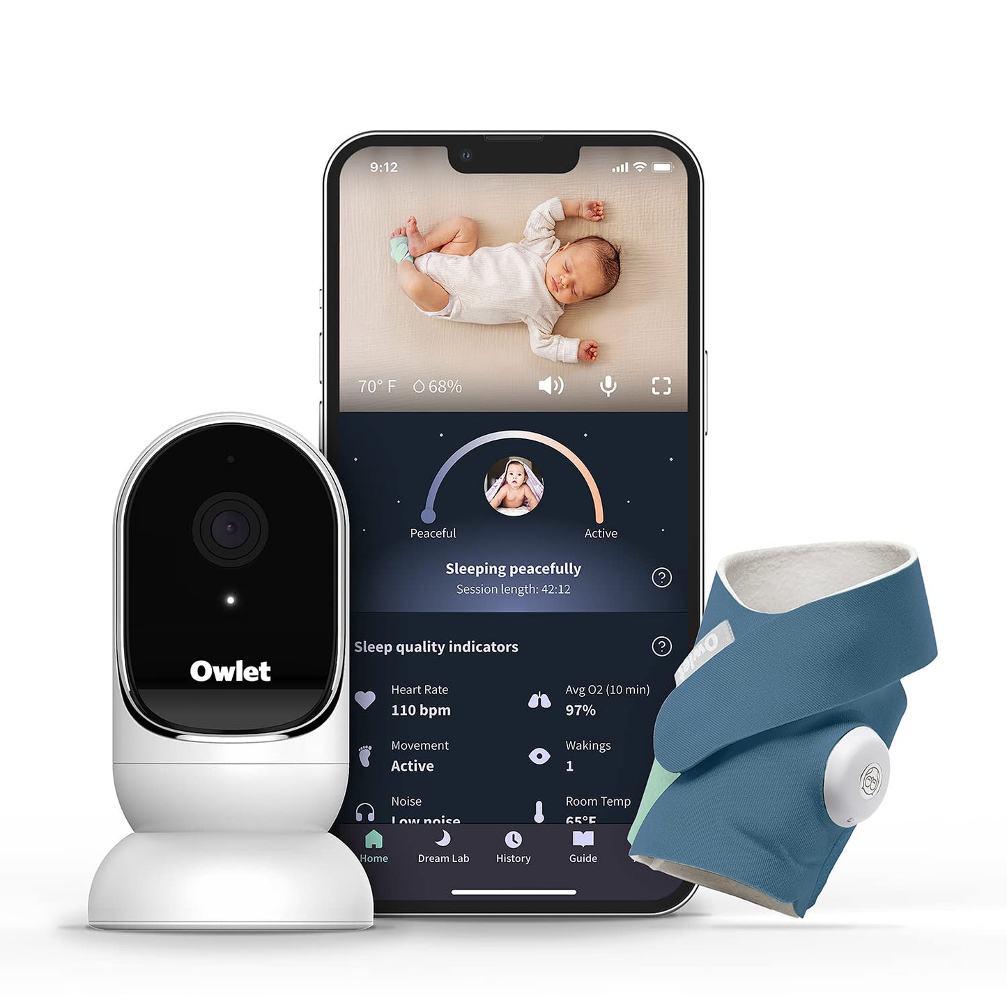 Owlet Dream Duo Smart Baby Monitor - Video With Hd Camera & Sock: Only To Track Heart Rate Average Oxygen As Sleep Quality Indic