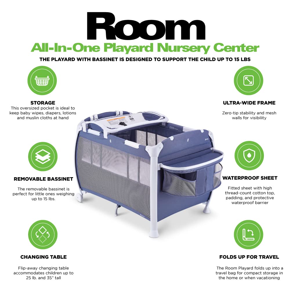 Joovy Room-Playard, Nursery Center, Bassinet, Changing-Table, Slate