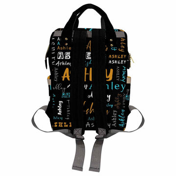 Personalized Diaper Backpack For Women, Custom Name Black Diaper Bag Baby Nappy Bag Fashion Shoulder Bag Casual Daypack Bag For