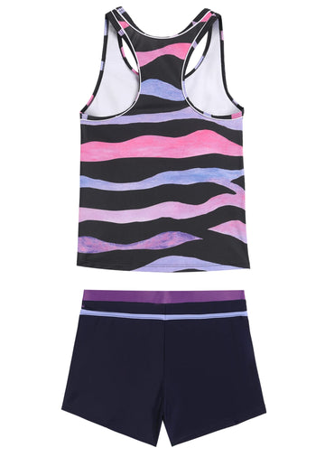 Proallo Girls Bathing Suits Two Piece Vest Style Swimsuit With Boyshort Tankini Swimwear Zebra