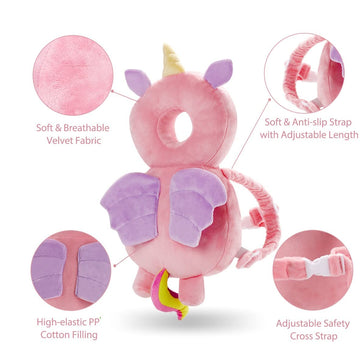 Umtiti Baby Head Protector Pad Safety Pad For Walking & Crawling, Toddlers Head Safety Adjustable Back-Pack,Pink Unicorn (Us)
