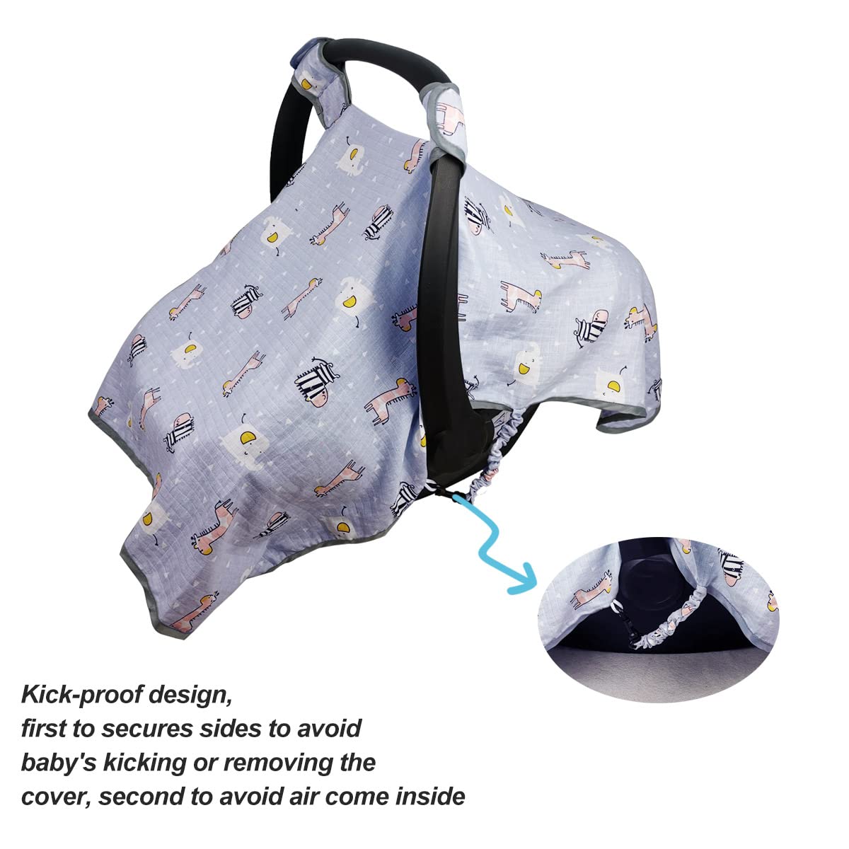 Icopuca Car Seat Covers For Babies, Kick-Proof Carseat Cover Girls/Boy, Carseat Canopy Of Light Weight Muslin, Breathable, Fit S