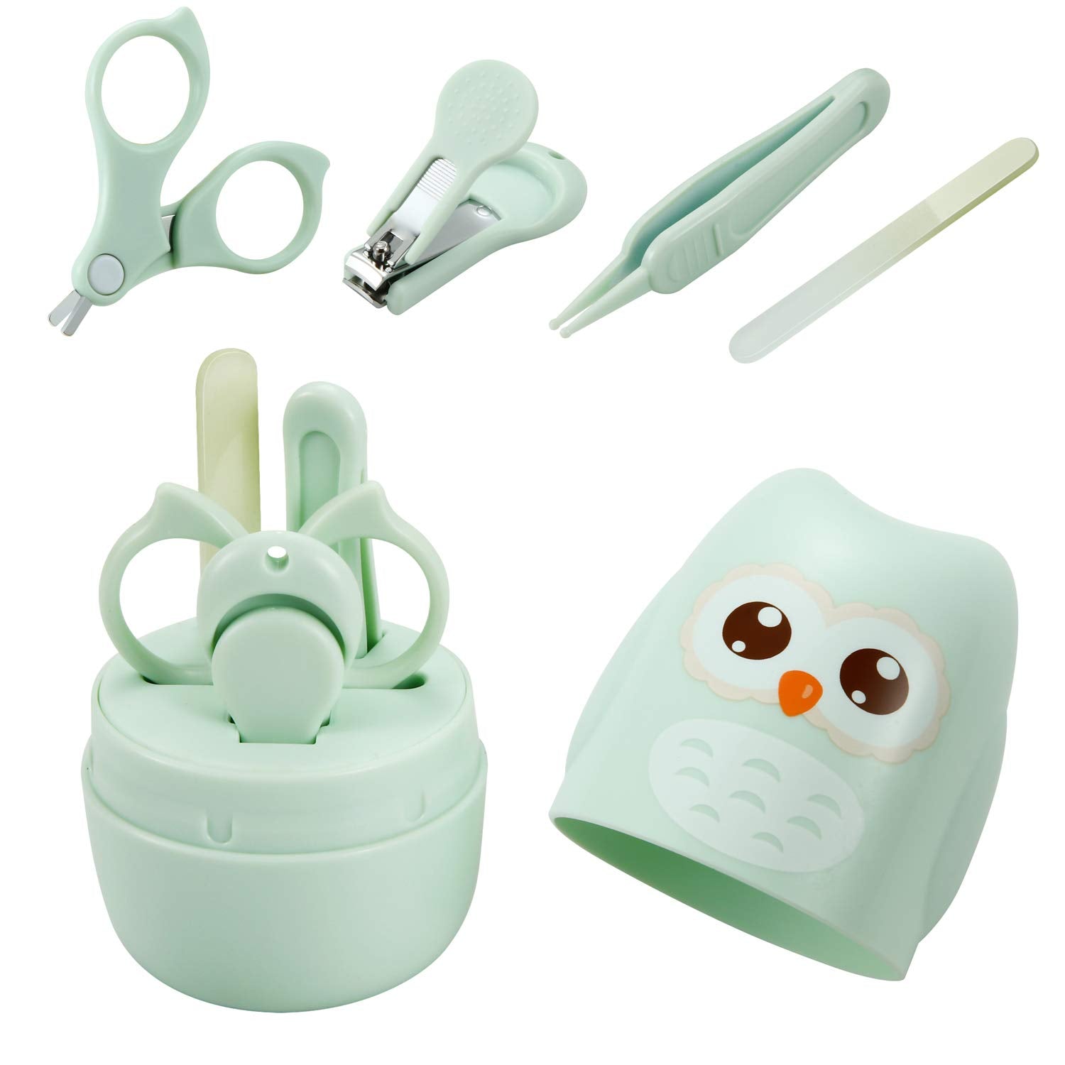Pandaear Baby Nail Manicure Pedicure Grooming Care Kit (4 Pack)| Clippers Scissors File Tweezers | Newborn Infant Toddler Kids|1