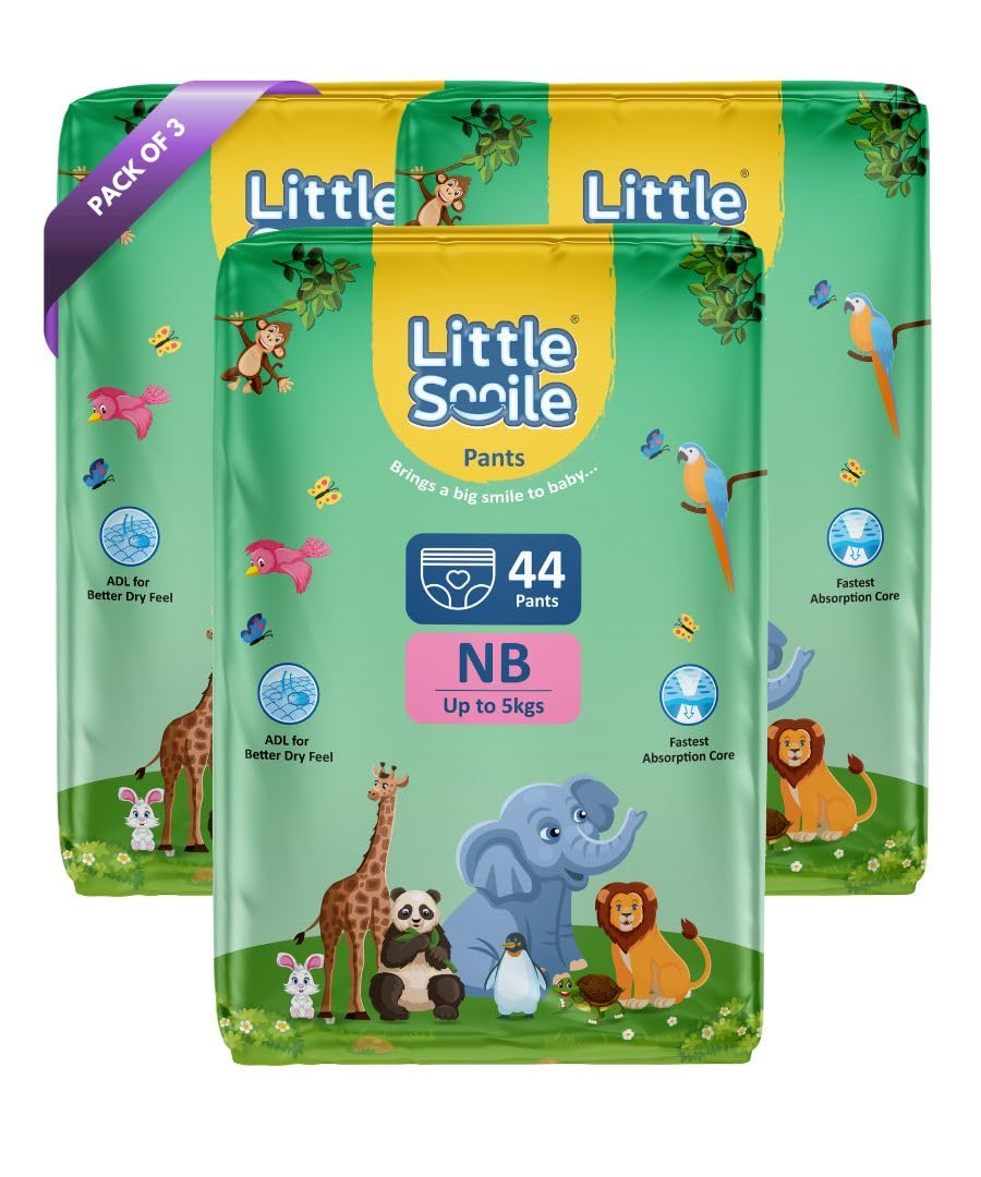 Little Smile Baby Diapers Pant Style | New Born (Nb) Size | Ideal For Upto 5 Kgs Baby | 132 Count Odorless And Antibacterial La