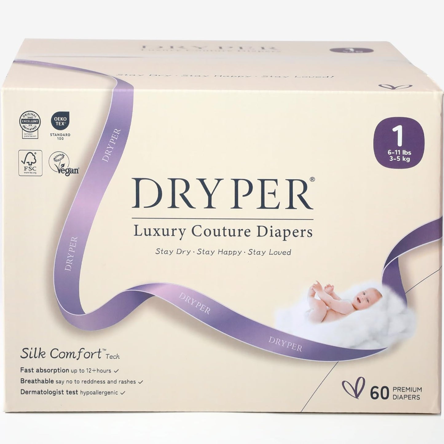 Baby Diaper, DRYPER Disposable Diaper Newborn Nappies Size 3 (6-11kg),3D Leak Guards & Wetness Indicator, Ultra-Soft & Thin,Fast