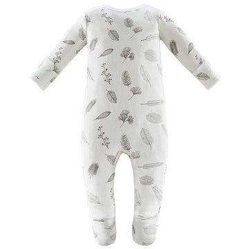 Owlivia Organic Cotton Baby Pajamas, Boys Girls Zip Front Sleep 'N Play, Footed Sleeper, Long Sleeve(0-3 Months, Grey Leaf)