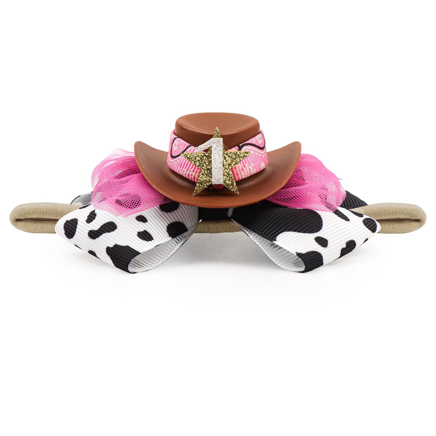 YanJie 3.5 Birthday Hair Bow for 1 Year Old Cowgirl Hat Bow Headbands for Girls Newborn Hair Accessories Rodeo Outfit for Girl B