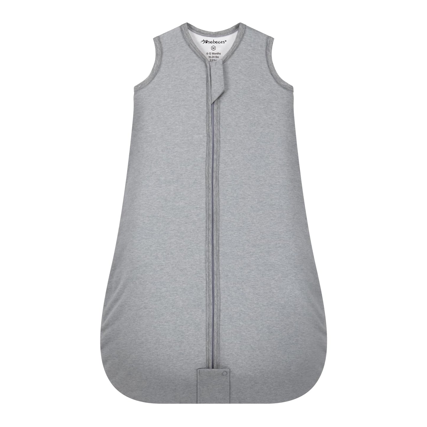 Mosebears Sleep Sack Baby Winter Wearable Blanket with 2-Way Zipper,2.5 TOG Cotton Sleep Sack Unisex (Grey, 6-12 Months)