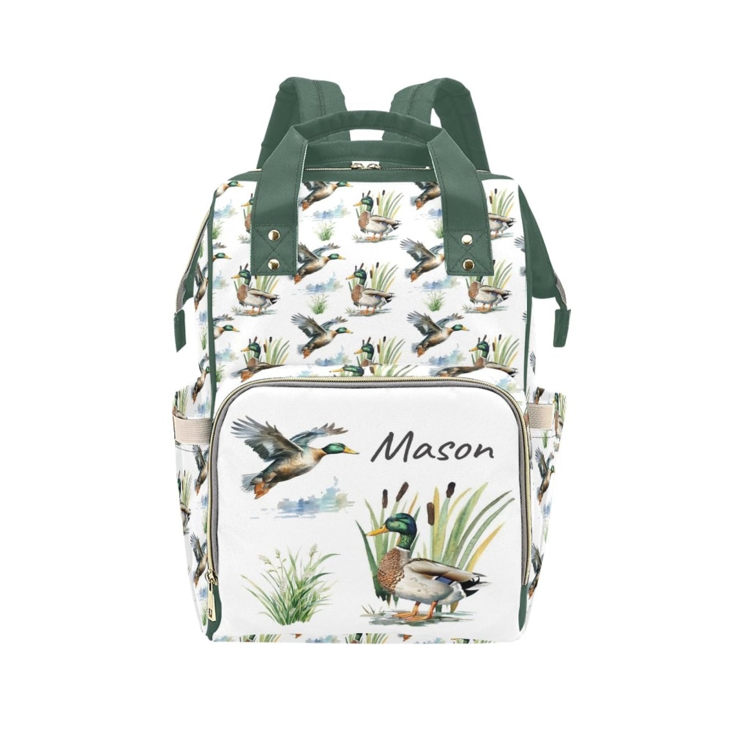 Workvalor Personalized Diaper Backpack for Mom, Custom Wild Ducks Diaper Bag with Name Customized Nappy Bags Travel Shopping Cas
