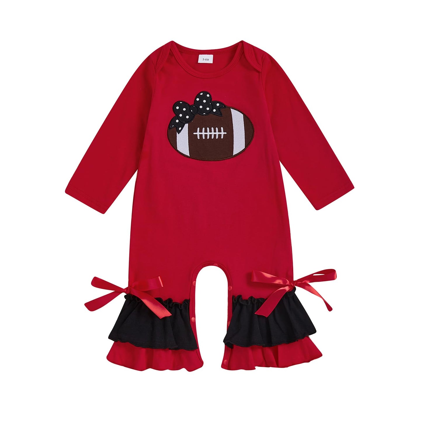 Rourufy Baby Girl Football Outfit Newborn Long Sleeve Jumpsuit Cute Infant Rugby Bow One Piece Onesie Fall Winter Clothes (A Foo