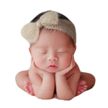 Zeroest Baby Photography Props Bow Headband Newborn Boy Girl Photo Shoot Outfits Infant Crochet Knitted Mohair Headdress (Beige)