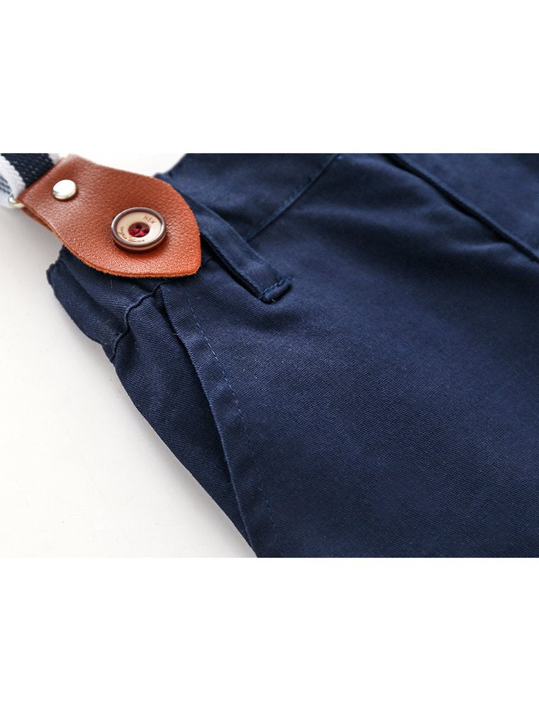 Abolai Baby Boy Summer Cotton Gentleman Short Sleeve Bowtie Romper Suspenders Shorts Outfit Set Style2 Yellow 70