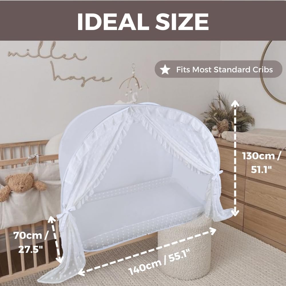 Wonder Space Elegant Baby Crib Net Tent - Minimalist Lace Design - Durable & Breathable Mesh To Keep Baby In & Stop Baby From Cl