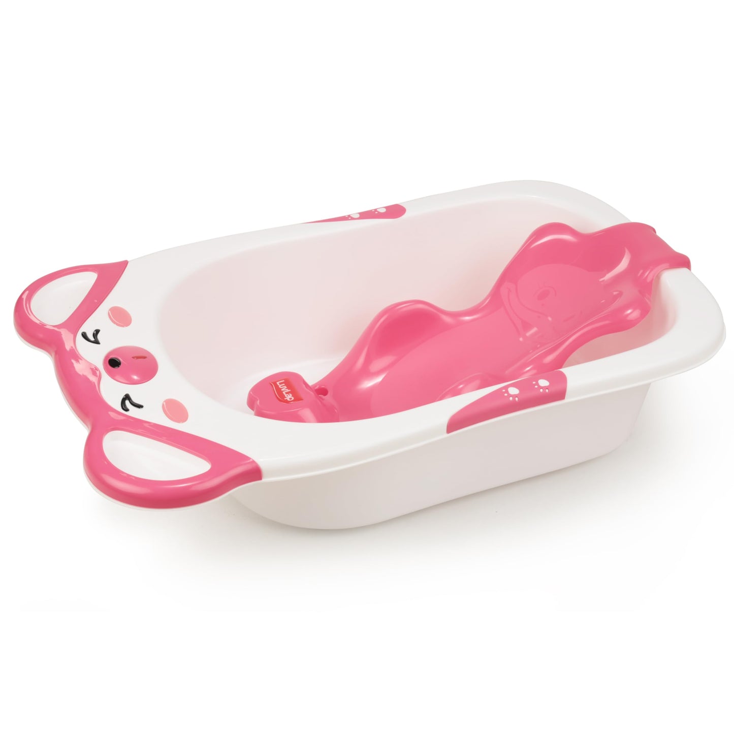 Luvlap Bubble Baby Bathtub (White & Pink) & Anti Slip Baby Plastic Bath Chair (Pink) For 6 Month - 3 Years, Bathtub With Drain P