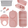 Travel Silicone Baby Feeding Set with 316 Stainless Steel Spoon & Fork,Silicone Suction Plates, Foldable Bib, Storage Bag - Port