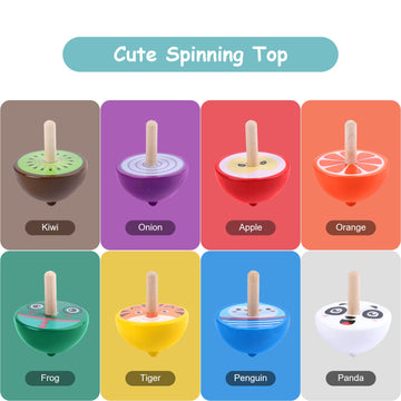 Wodi Wooden Spinning Tops, 16 Pcs Wood Novelty Gyroscopes, Kids Handmade Painted Spinner, Kindergarten Toys, Vintage Craft Spin