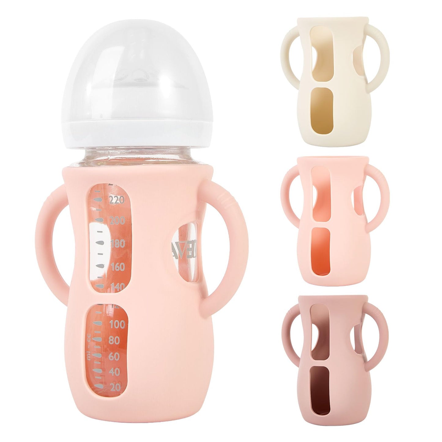 MINMUNJIU 3 Pack Silicone Sleeves for Philips Avent Natural Glass Baby Bottles, Anti Breakage Bottle Holder with Handle for Baby