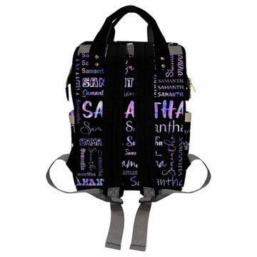 Customized Diaper Bag Backpack, Personalized Colorful Text Backpack With Name Black Mummy Nappy Baby Bag Shoulders Bag Casual Da
