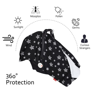 Baby Car Seat Cover For Babies, Opening Black Star Minky Carseat Canopy For Boys Girls, Multiuse Cover For Infant Carseat/Baby C