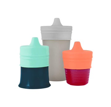 Boon Snug Silicone Sippy Cup Lids - Convert Kids Cups Or Toddler Cups Into Sippy Cups - Toddler Feeding Supplies - 3 Count - Mul
