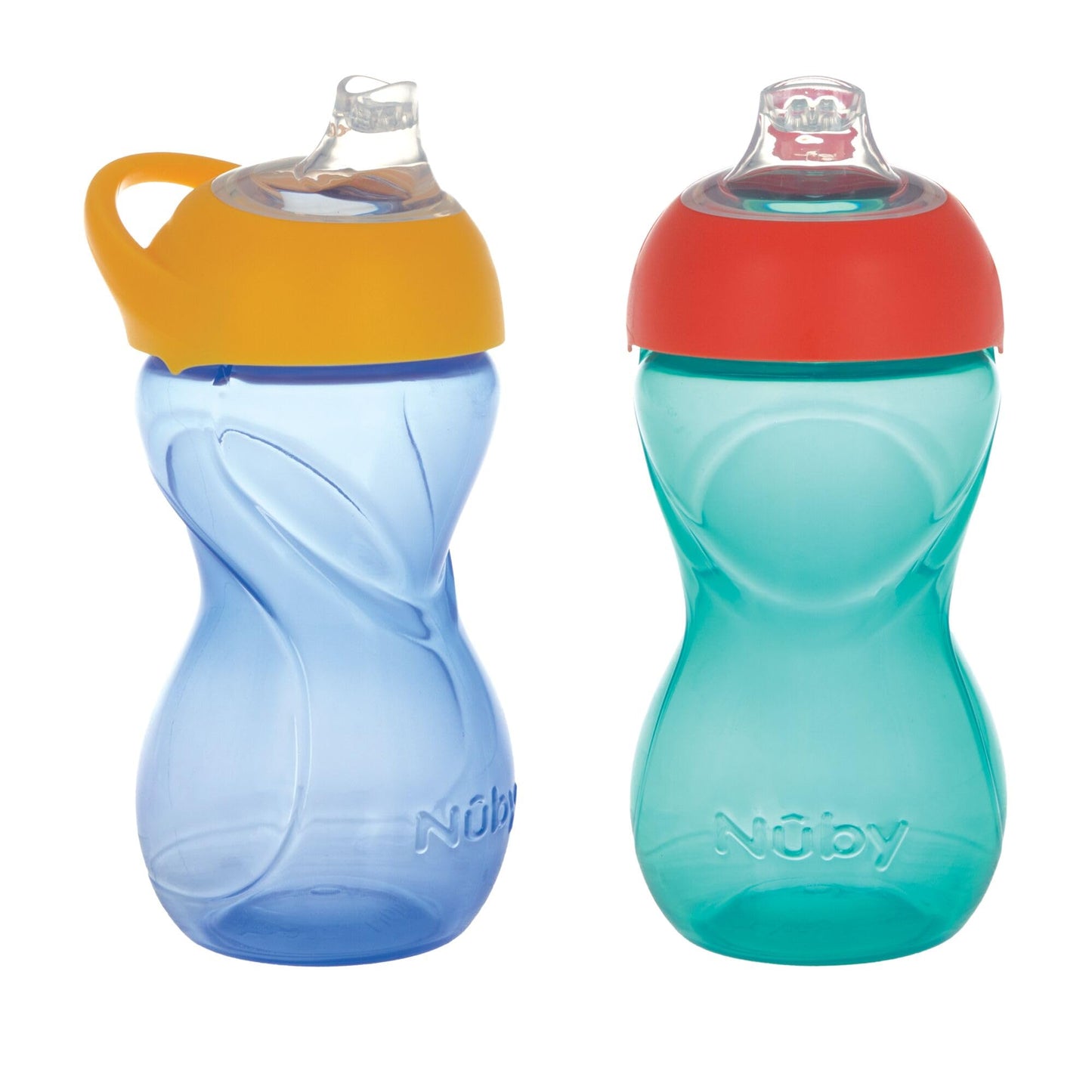 Nuby No-Spill Clik-It Soft Spout Sippy Cup with Easy Grip - (2-Pack) 10 oz - Baby Sippy Cup for 6+ Month Old - Blue/Aqua