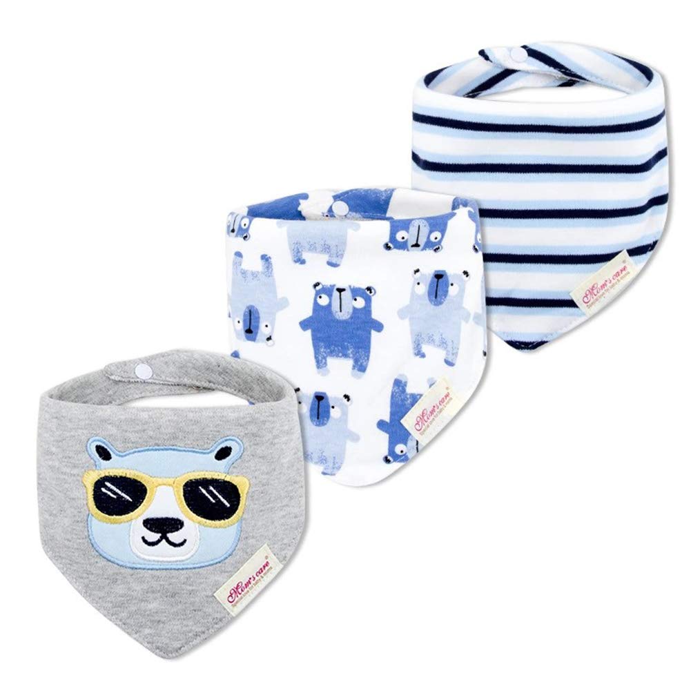Jn&Lulu 3 Pack Newborn Baby Bibs Bandana Drool Bibs For Drooling Cotton Baby Gifts (Gray Sunglasses Bear)